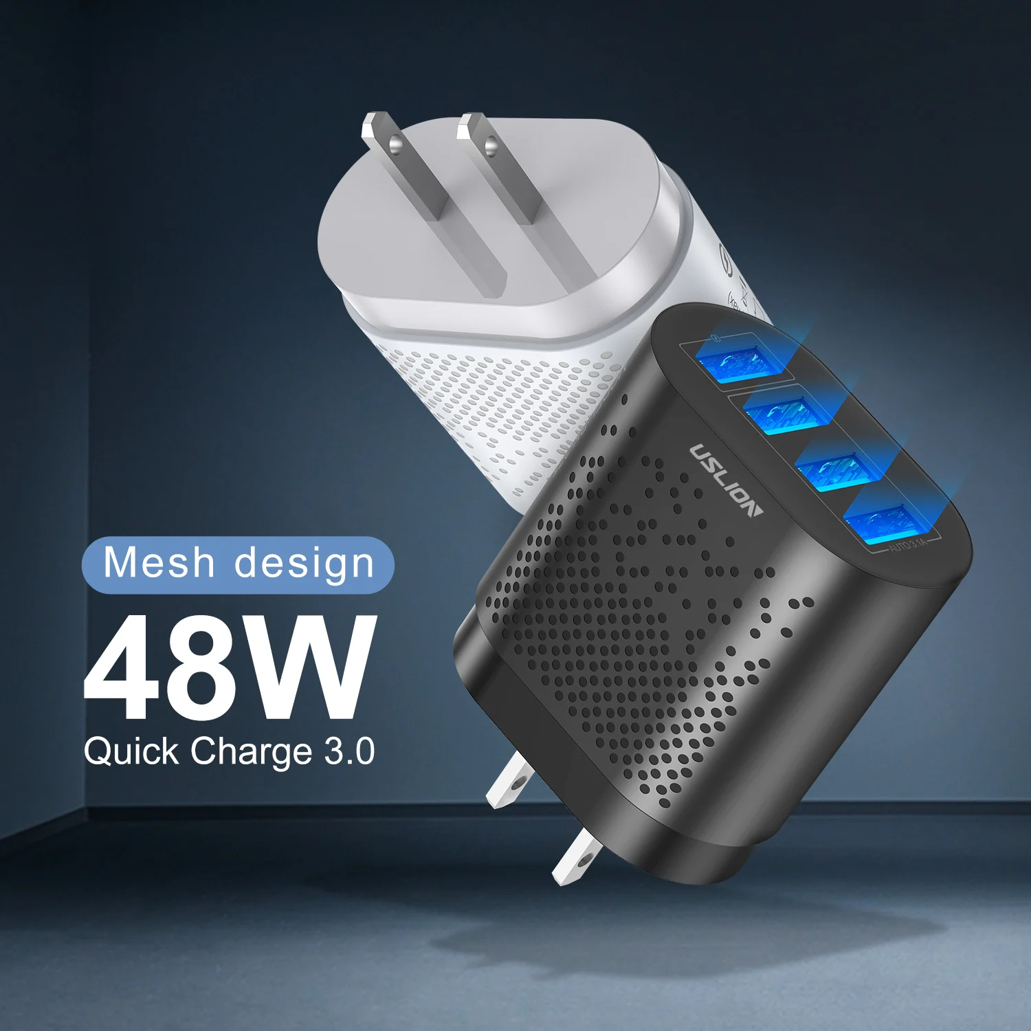 

USLION 48W Quick Charge 3.0 Fast Charger UK/EU/US Plug 4 Port USB Wall Charger QC3.0 USB Travel Charger