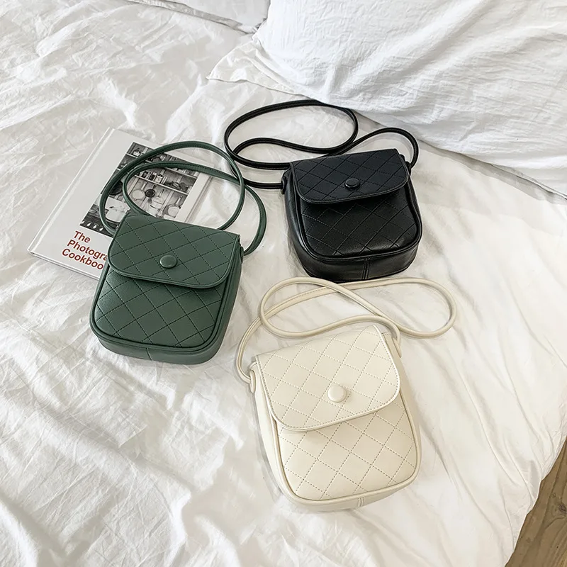 

New trendy lattice solid color ladies handbags pu leather mini shoulder crossbody bags purses for women, 7colors