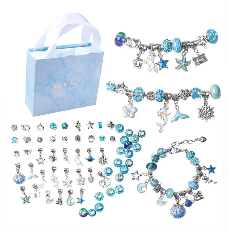 

Mgirlshe Amazon Poular DIY Blue Charm Bracelet Making Kit Jewelry Masking Supplies Bead Bracelet Bangle Gift Set for Girls