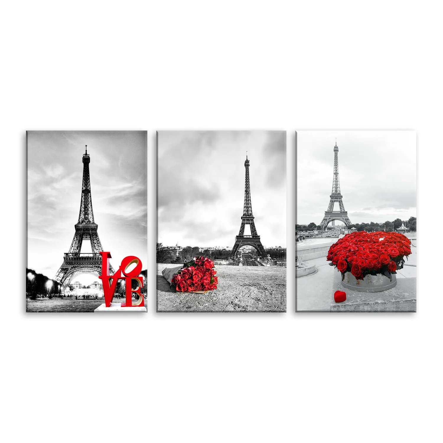 

Print and Red Roses Wall Art Living Room Digital Printing Modern Landscape Style HD Canvas Eiffel Tower