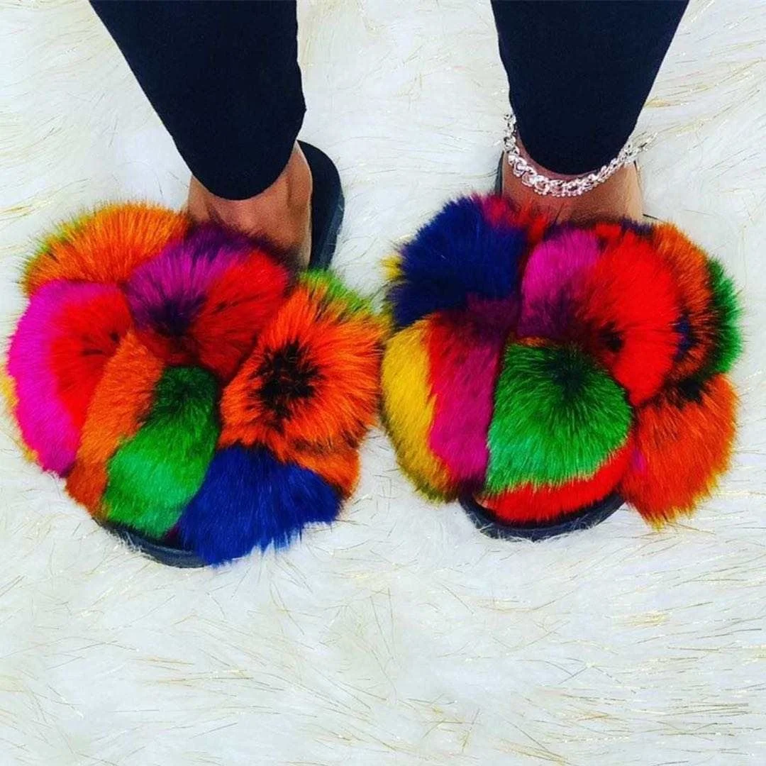 

Wholesale fashion fur ball slippers for women real fur ball fur slippers