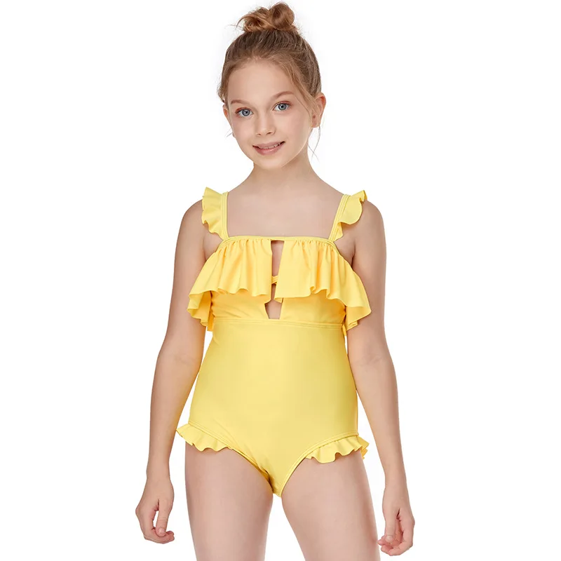 

Summer sea side beachwear Girls sports swimsuits one-piece lace solid swimsuits for children 2-12 year Kids swimwear, Muticolor