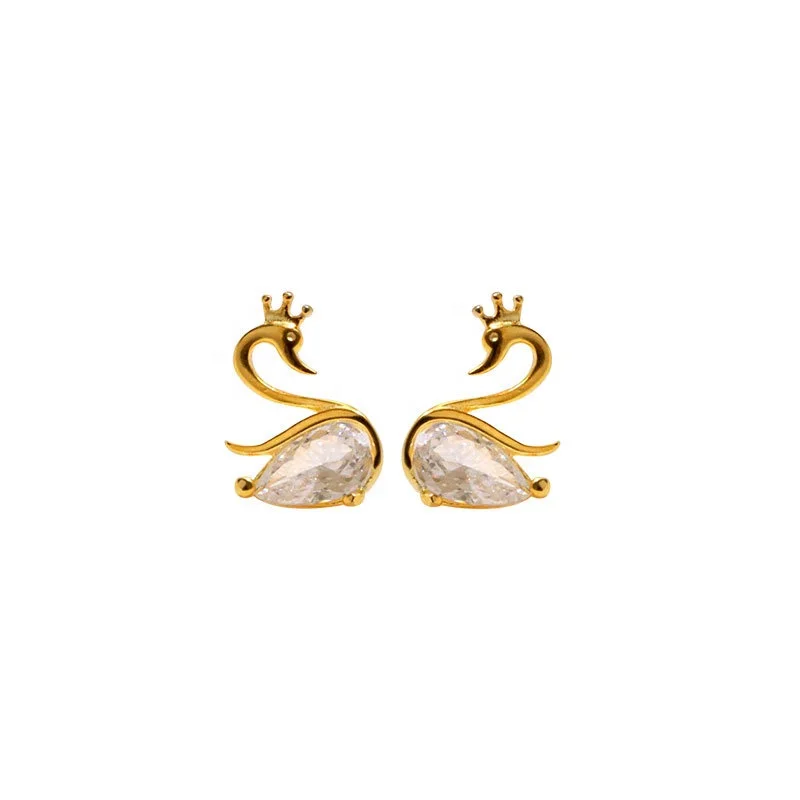 

HYH 925 silver zircon animal swan stud earrings, Optional