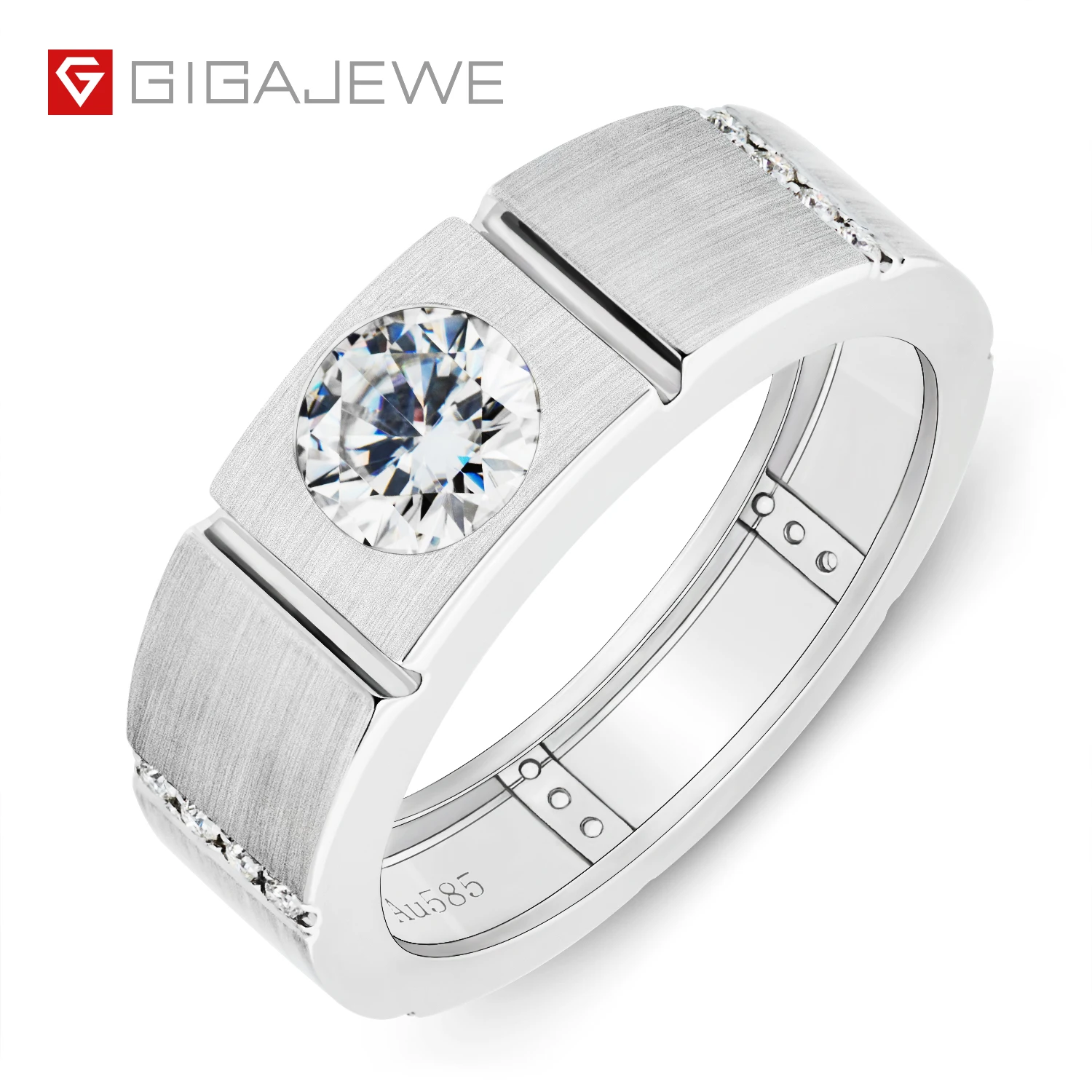 

GIGAJEWE moissanite gemstone ring women for wedding rings 1.0ct 6.5mm D Color Customize Jewelry 9k/14k/18k gold ring, White gold