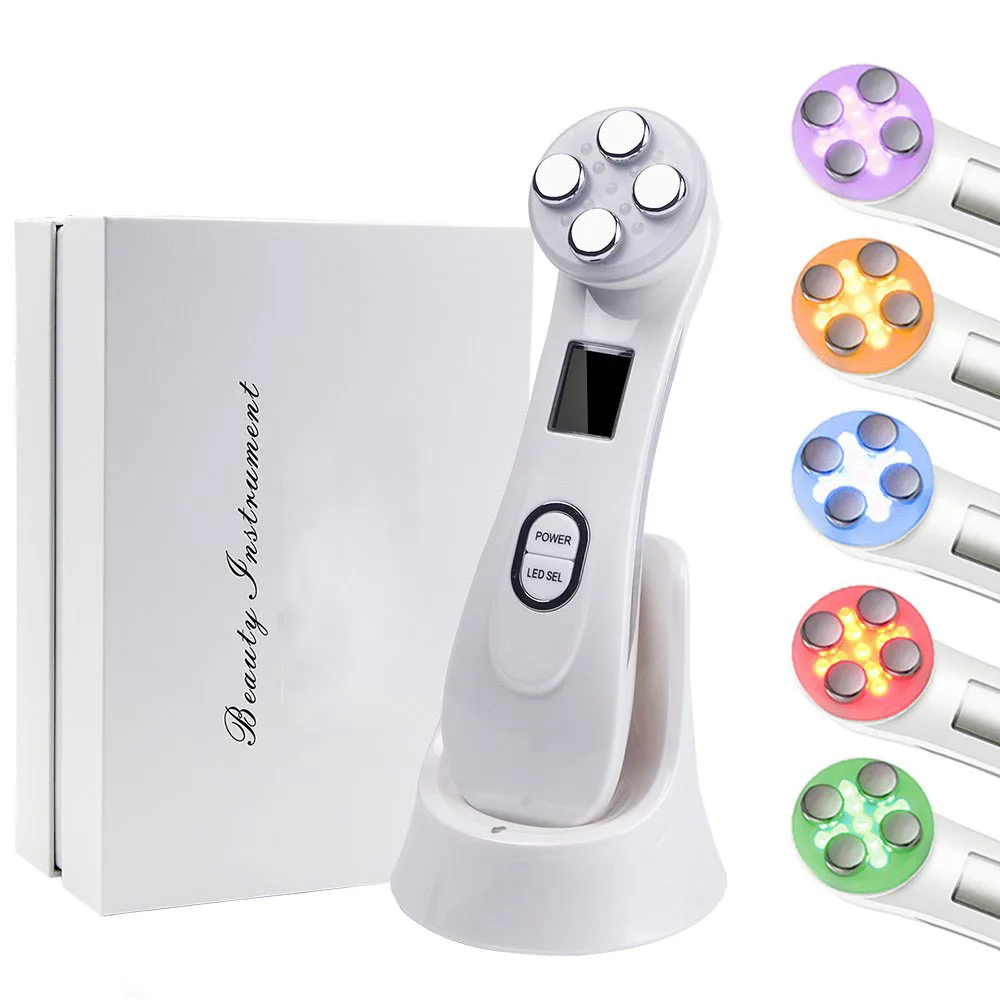 

5 in 1 Wrinkle Reduction Device Facial Massager High Frequency RF EMS Anti Aging Skin Care Beauty Machine, White,other colors as you request
