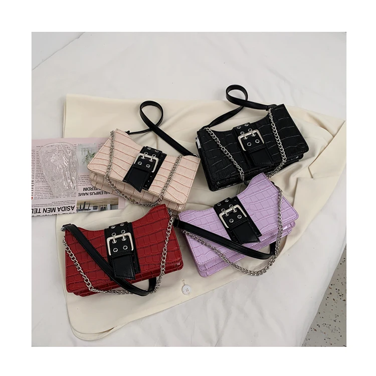 

Retro Patent Leather Stone Pattern Shoulder Bags New Fashion Buckle Handbags Women Chain Crossbody Bags Female Hand Bags Purses