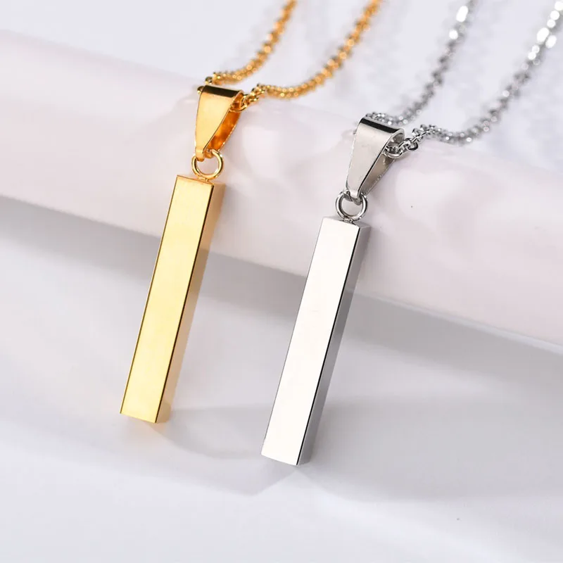 

Stainless Steel Custom Personalized Vertical Blank Bar Necklace Engraved Name Necklace For Women Men