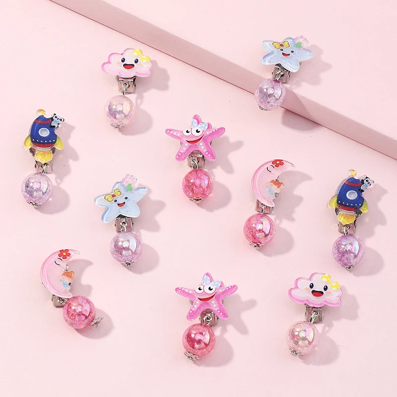 

5Pair Random Wholesale New Fashion Jewelry Cool Cartoon Earrings Without Pierced Ear Clips For Children Girl