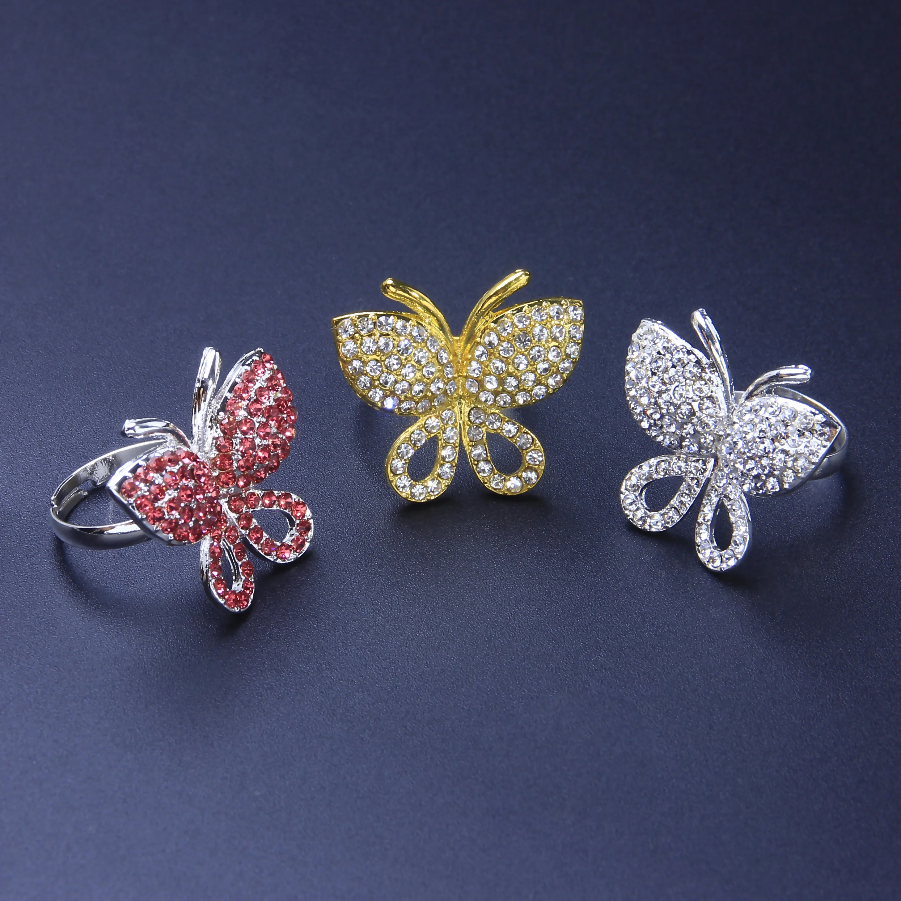 Luxury Big Butterfly Ring Silver Plated Adjustable Cuban Necklace Ring