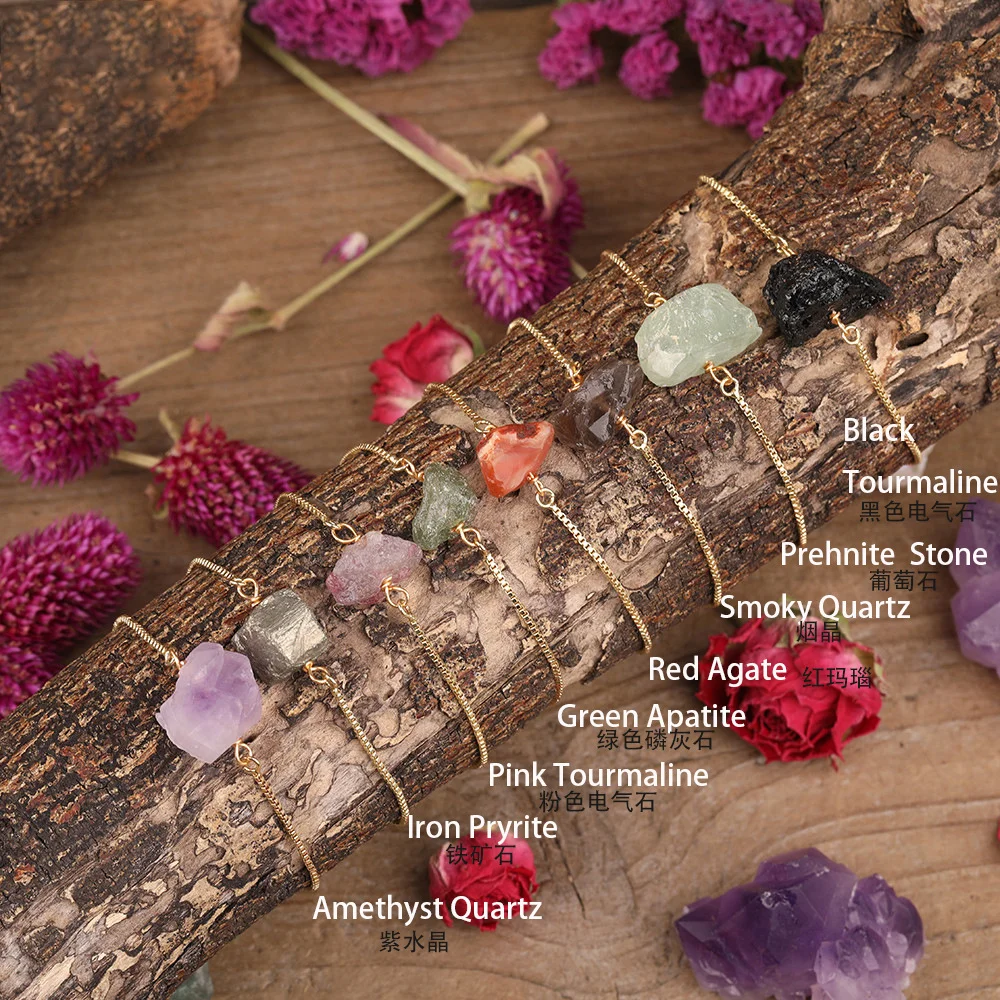 

Gold Chain Irregular Natural Healing Stone Crystals Adjustable Open Cuff Bracelet Bangle, Picture