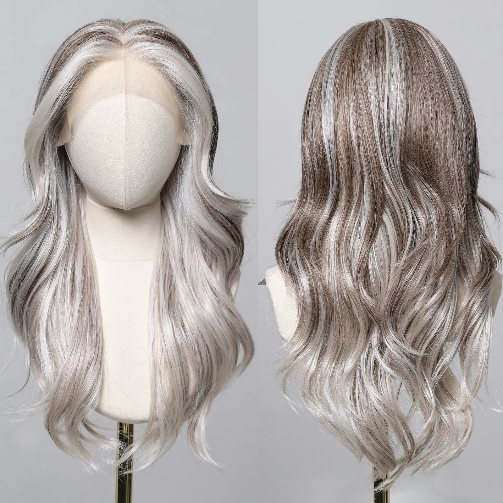 Japan Fiber Gray White Highlights Synthetic Wigs Long Wavy Curly Lace Front Wigs for Women Free Party Heat Resistant Futura Wig