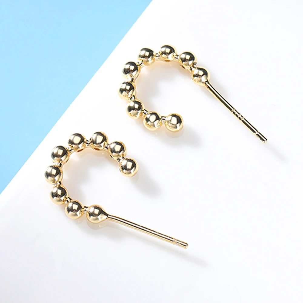 

New Arrivals 925 Sterling Chunky Stacking Hoop Bead Stud Silver Gold Beaded Earrings For Women Girl Zilveren Juwelen Arete