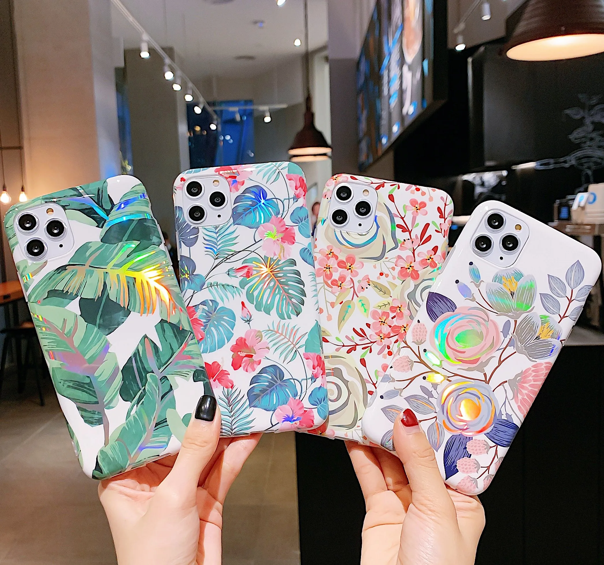 

Fashion Cover Leaves Pattern Flowers Phone Case for iPhone 12 Pro Max Shock Soft Cover for iPhone XR XS Max 8 Plus SE 2020, 4 colors optional