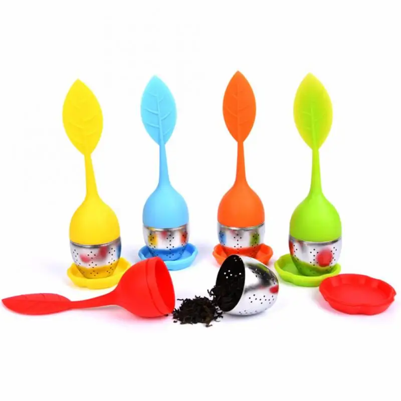 

H390 Home Kitchen Custom Food Grade With Plate Reusable Tea Infuser Multi Colour Leaf Shape Silicone Tea Strainer