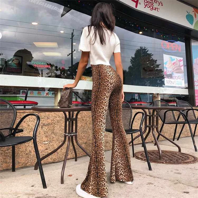 

Leopard slim fit ladies flare pants boho sexy skinny women flare womens pants, Customized color