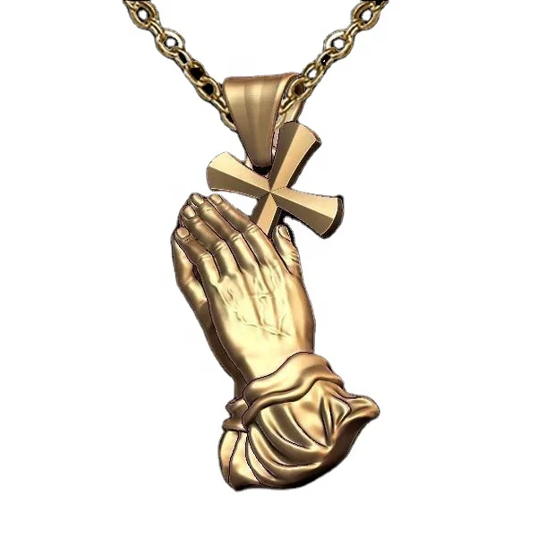 

European and American Prayer Hands Cross Jesus God Blessing Necklace Pendant