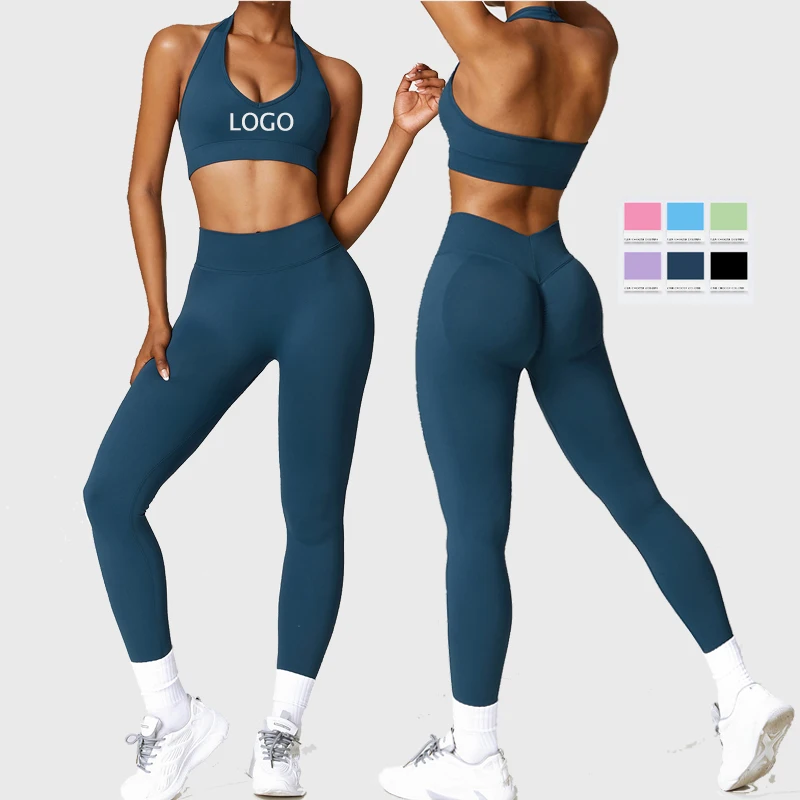 

New women Yoga Fitness high support Halter Sport Bra High Waist Scrunch leggings pants Sets Activewear Sports Sets For Running