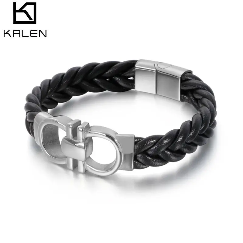 KALEN Silver Double Letter D Leather Bracelet For Men Trendy Jewelry