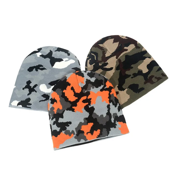 

High quality custom jacquard camouflage multiple colors mens or women winter beanie knit hat