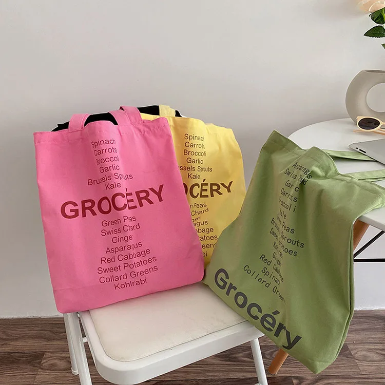 

YASEN Women Shopping Bag Grocery List Design Ladies Cute Colors Shoulder Bag Eco Canvas Reusable Cotton Cloth Fabric Tote