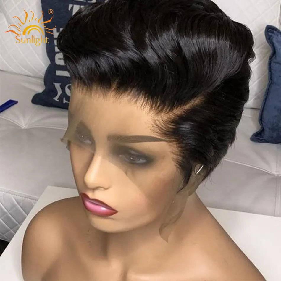 

Pixie Cut Short Lace Front Human Hair Wigs For Women 13X4x1 T-part wig Straight Lace Front Natural Remy 150 Brazilian