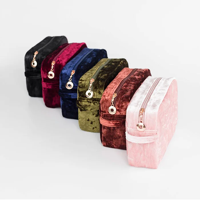 Wholesale Luxury Soft Velvet Cosmetic Bag With Embroidery Logo Buy