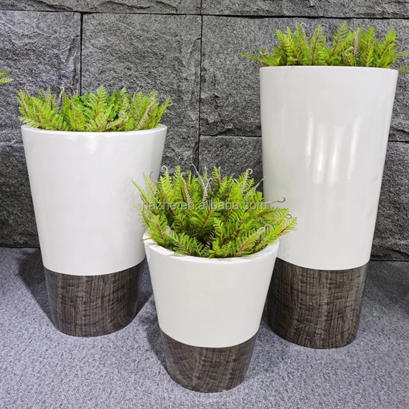 

Nordic modern interior decoration potted ceramic flowerpot round smooth flowerpot glass fiber, White stone