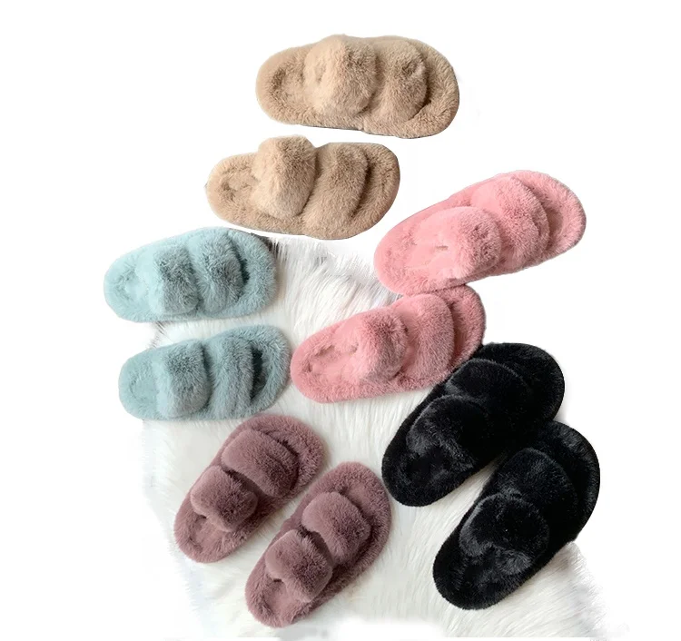 

Open Toe Mule Fluffy House Slide Women Winter Fashion Vegan Faux Fur Slider Slippers, 5 colors