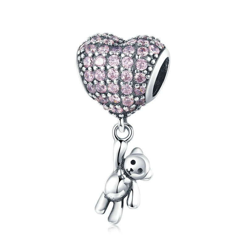 

Sweet 925 Sterling Silver Heart Bear Pink Cubic Zircon Beads Fit Charm Bracelets Charm Jewelry Valentines Gift
