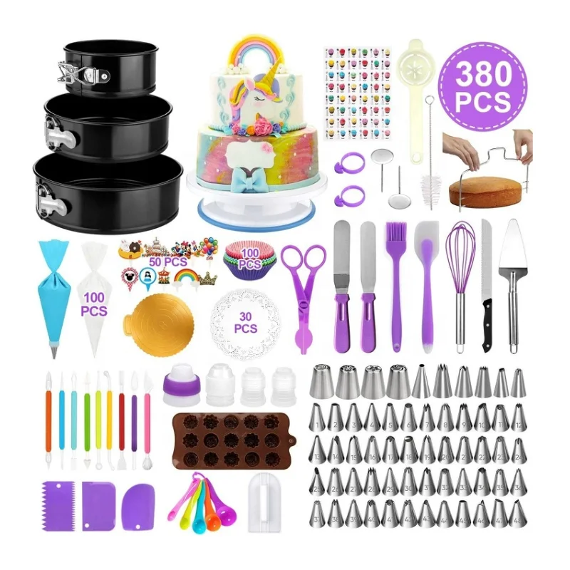 

Hot Sale 380 pcs Cake Decorating Supplies set Baking Rotating Turntable tools