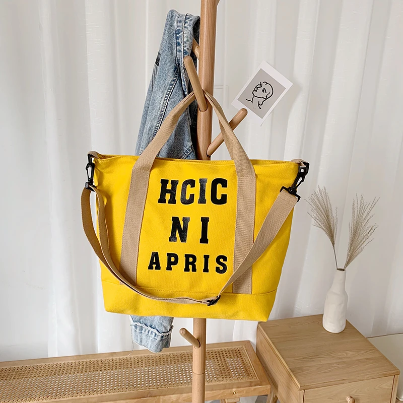 2020 New style large capacity letter logo printing cotton canvas tote messenger bag from China Supplier