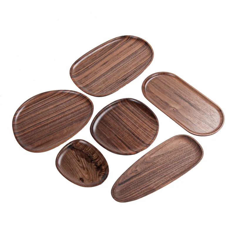 

Black Walnut Wood Plate Solid Wood Plate Japanese-Style Wooden Tea Snack Tray, Wood color