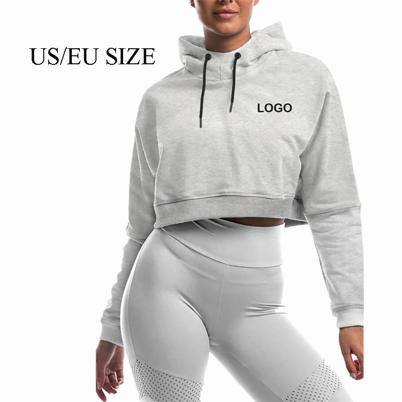 

Comfortable Long Sleeve Crop Top Women Fleece Gym Cotton Woman Running Cropped Hoodie, All color