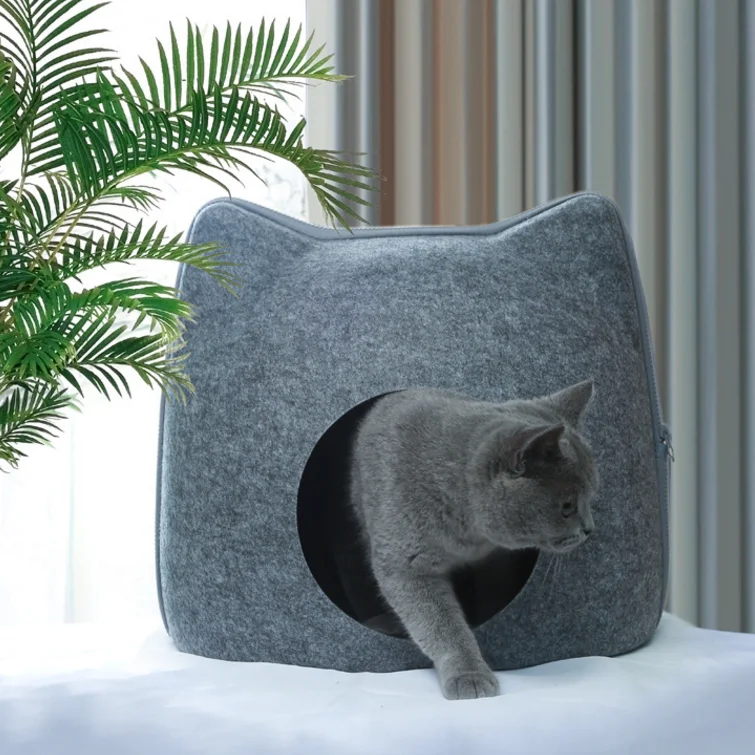 

Irregular Concave Button Fashion Luxury Velvet Warm Felt Cat Cave Felt Pet House Washable Pet Cave Nest, Picture