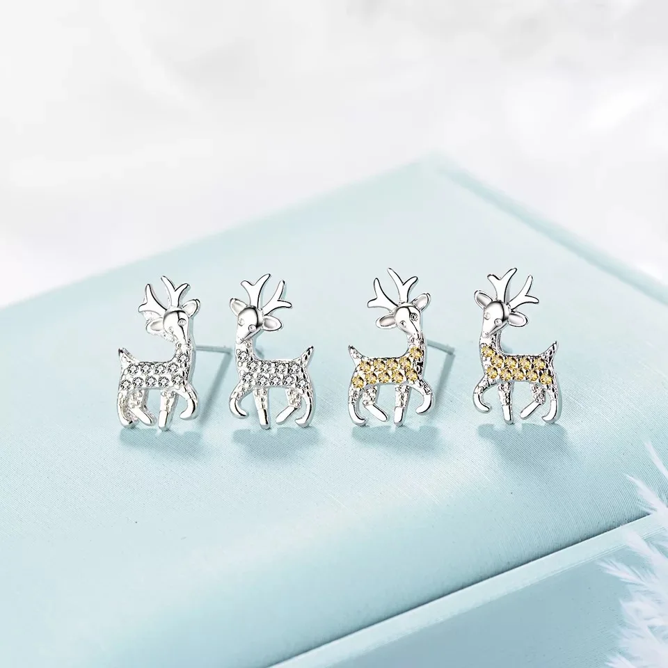 

Fashion Jewelry Christmas Elk Crystal Stud Earrings Silver Gold Color Crystal Earring Jewelry For Women Christmas Day, Gold silver