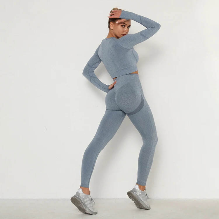 

Seamless acid tight fitness leggings long sleeve tops yoga sports sets