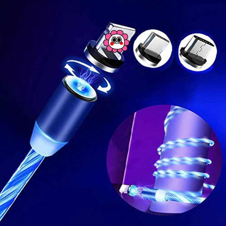 

Charging Cord Magnetic LED Flowing Magnetic Micro USB Cable Light Up 3 Pack Charging Cable Magnet Android Charger Cord, Blue, white, red, green
