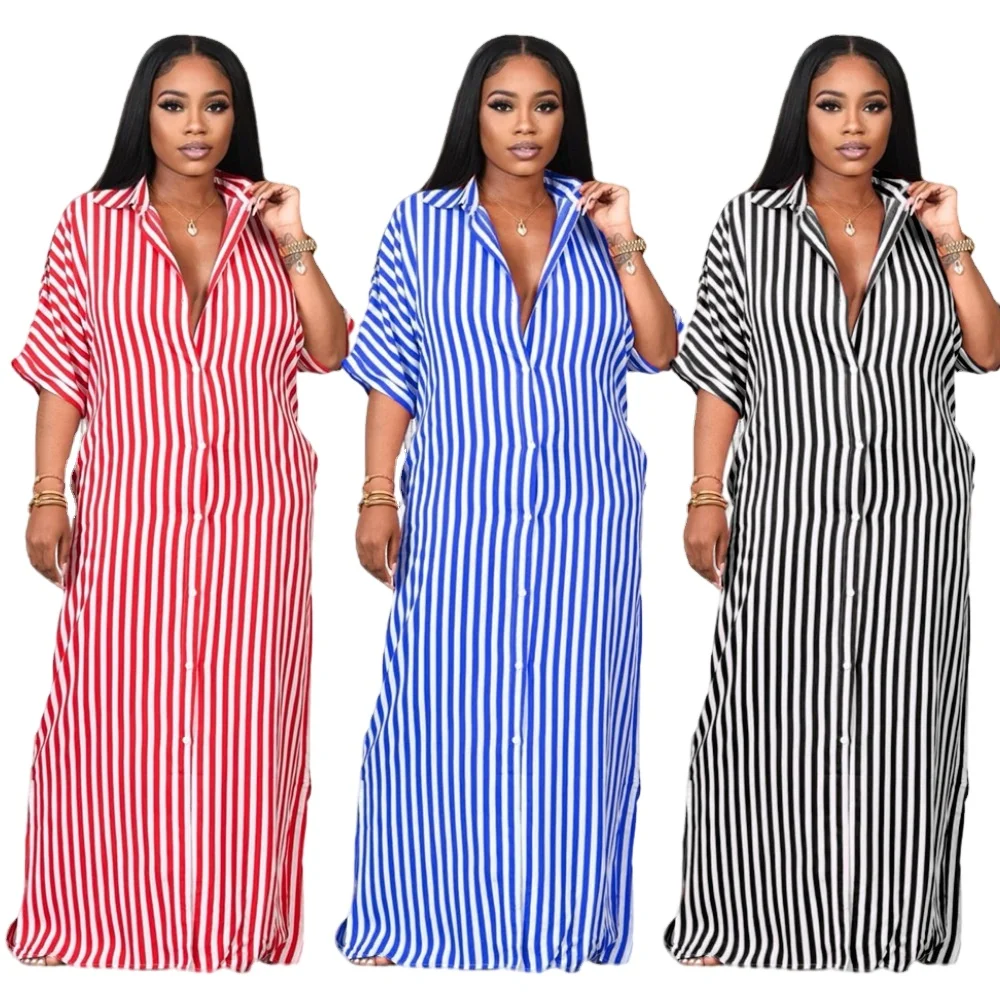 

African Striped Shirt Long Dresses For Women 3XL Plus Size 2021 Africa Clothes Dress Dashiki Ladies Clothing Ankara Africa Dress, Show can custom