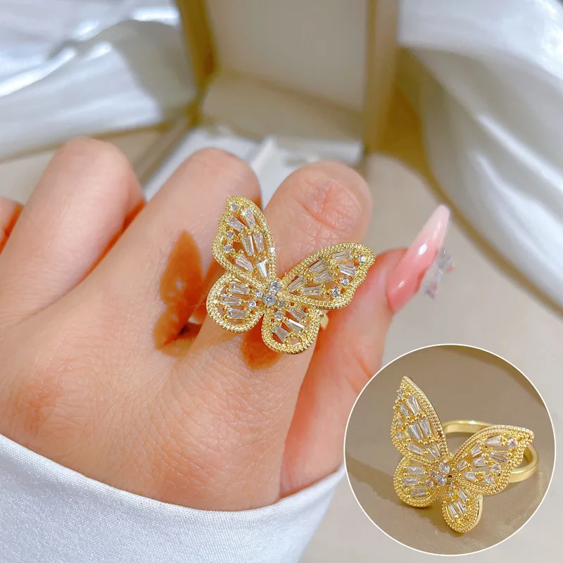 

Smart Engagement Wedding Real Gold Plated Zircon Butterfly Adjustable Ring Jewelry
