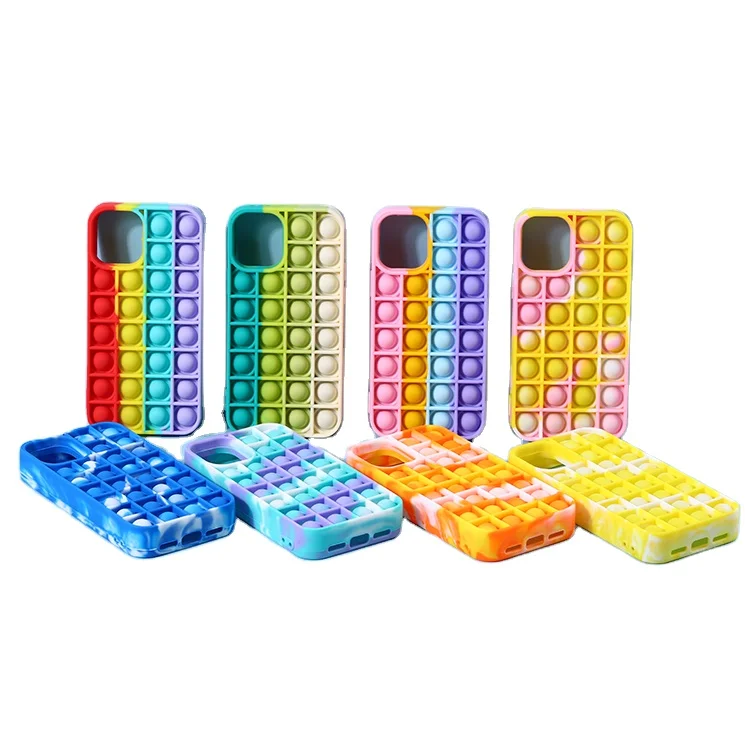 

Amazon Hot Suitable for bubble popit push case pop it cell phone case phone 11/12 pro max silicone soft rainbow fidget toy