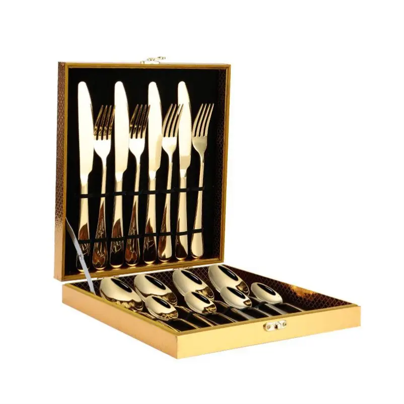

Good Material Portable Hot Sell Stainless Steel Gold Flatware Cutlery Set 16pcs Service For 4, Pvd