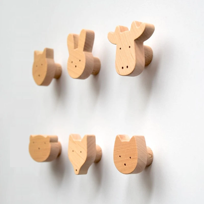 

Environmentally Friendly Bedroom Children's Animals Wooden Wall Decoration Hooks