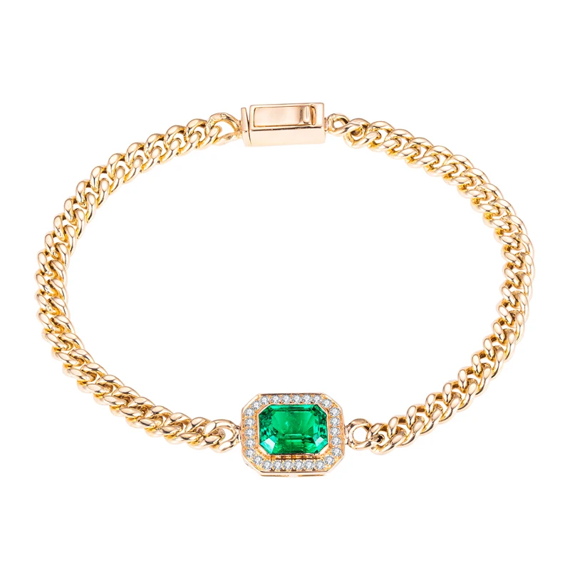 

Messi Jewelry MSB-511 10K 14K 18K Yellow Gold Custom Jewelry Moissanite Lab Grown Emerald Bracelet