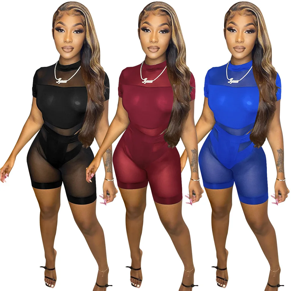 

Mesh Two Piece Short Women's Sets Outfits 2022 Summer Clothes Tracksuit Women's Jogger Pants 2 Piece Shorts Set For women, Picture
