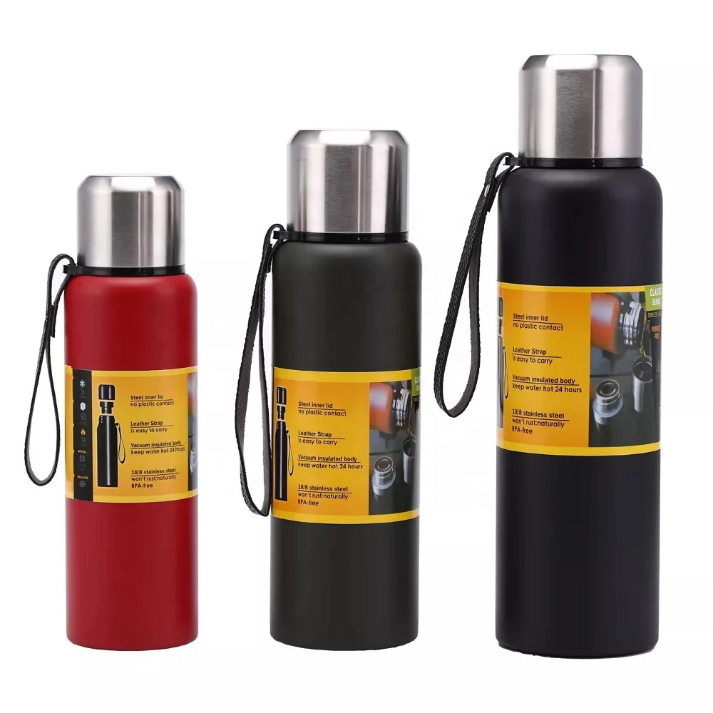 

1 Litre 18/8 Triple Insulated Stainless Steel Vacuum Sealed Thermal Water Bottle Flask with Strap