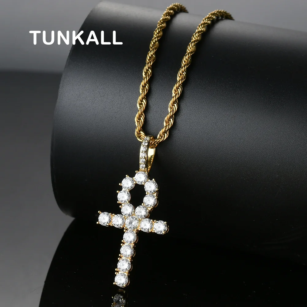 

CN019 Hip hop Cuban Chain Brass Anka Cross Pendant Iced Out Cubic Zircon Men Bling Bling Necklaces Rock Jewelry