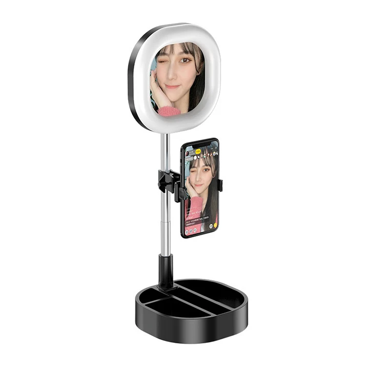 

Dimmable LED Ring Light Portable Folding Selfie Phone with Tripod Stand Telescopic Fill RingLight Universal LED Ring Lamp, Black/ pink/ blue