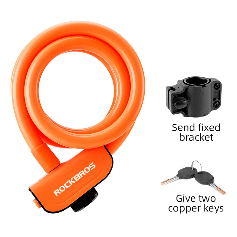 

ROCKBROS Bicycle Anti-theft Ring Cable Lock With Complimentary Mounting Bracket Bike Folding Lock, Black/orange