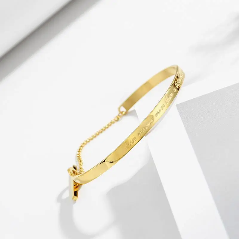 

Hot Sale Engraved English Letter Bracelet Gold Stainless Steel Adjustable Bangles