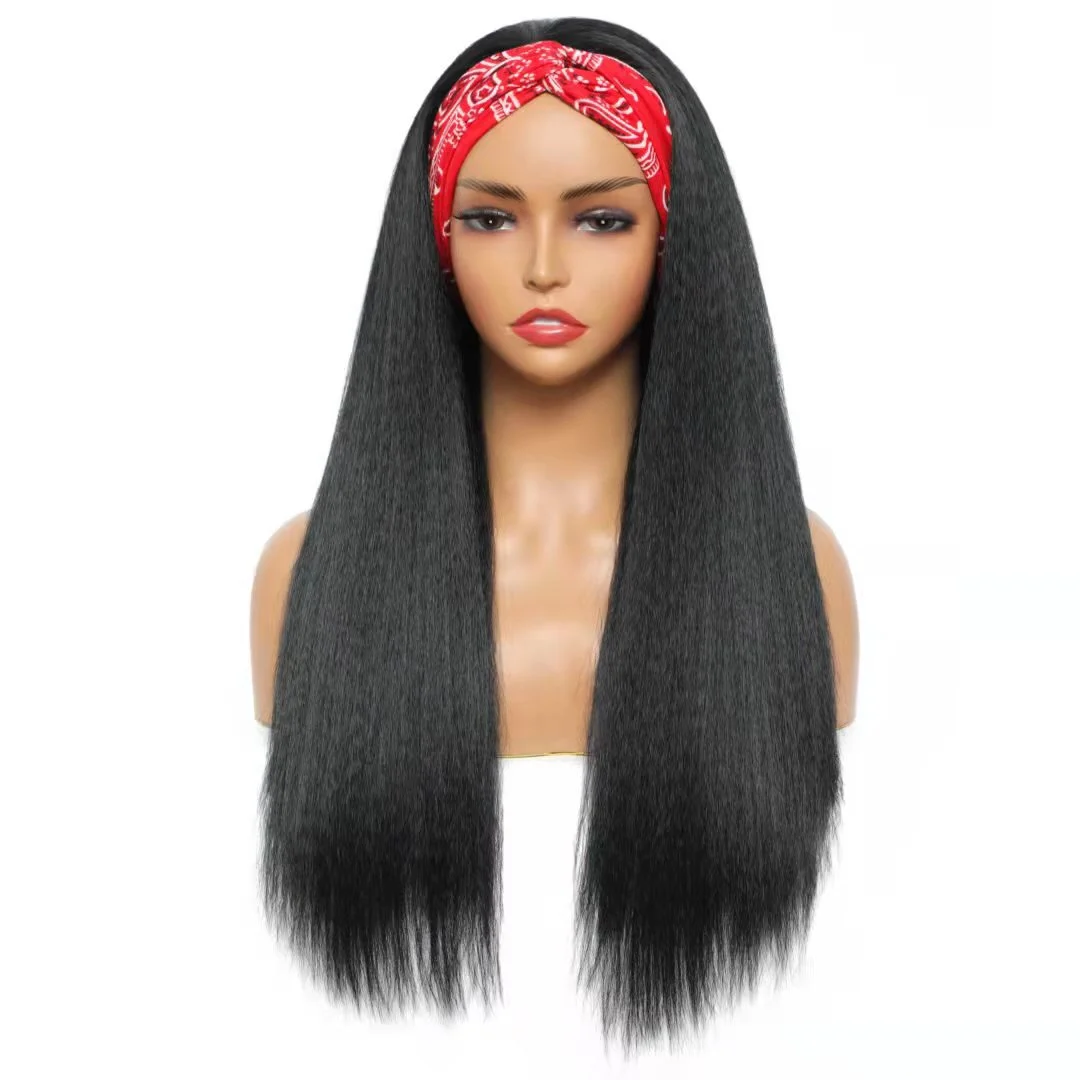 

G&T Wig Wholesale 24 inch Synthetic Yaki Headband Wig Long Straight Kinky Curly Headband Wigs for Black Women, Multi color